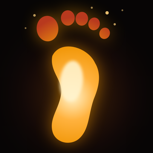 Riveryn app icon: an amber footprint on black